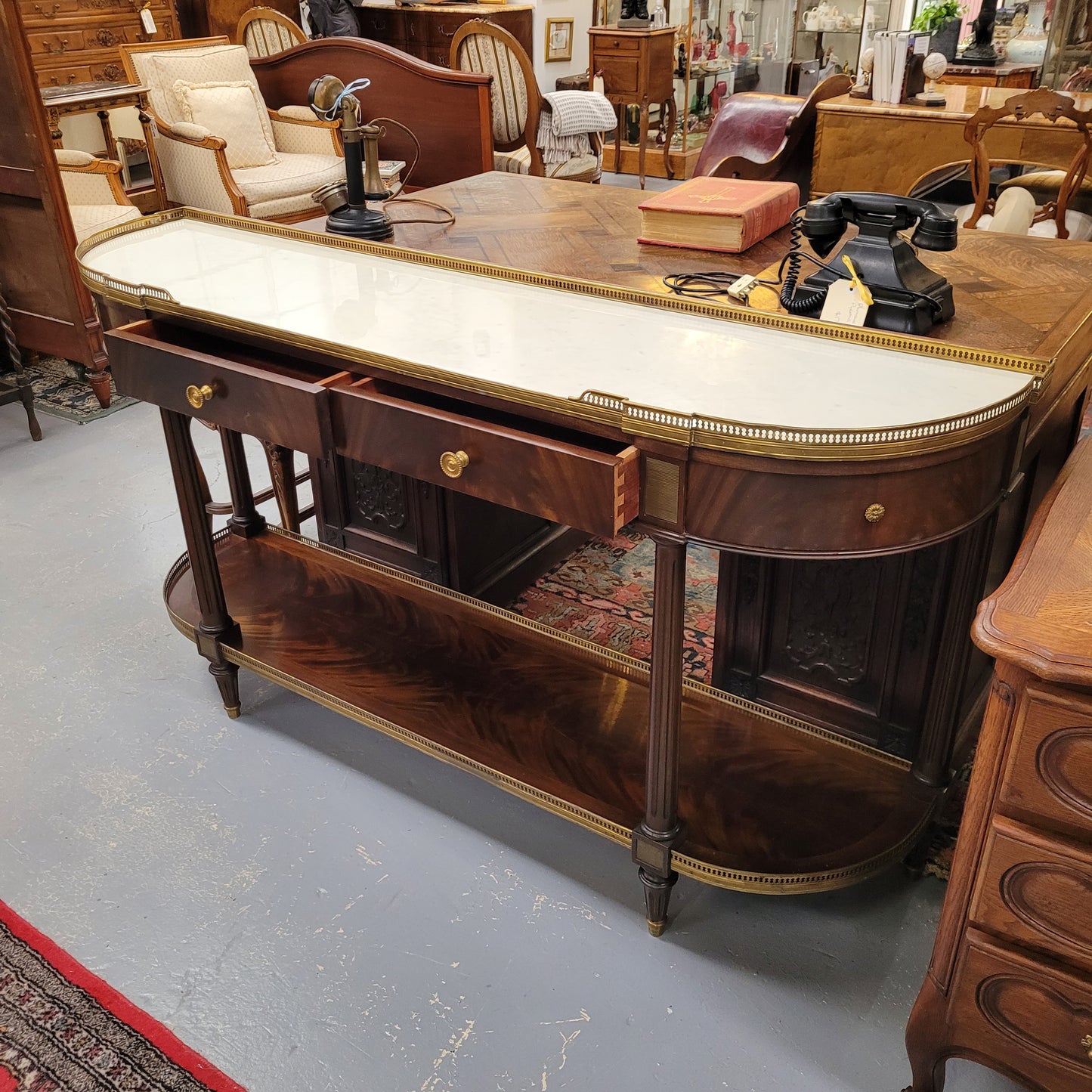 French Empire Style Mahogany Marble Top Console Table