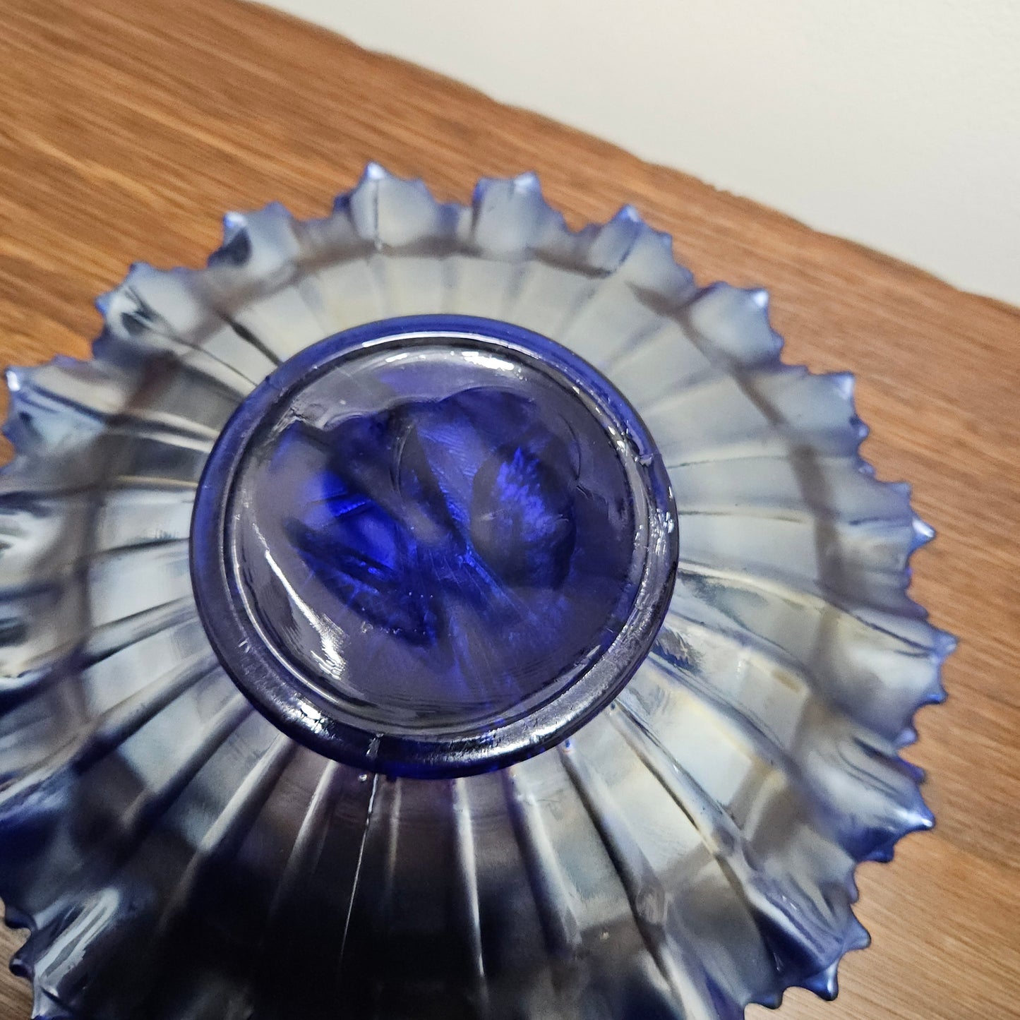 Superb Electric Blue Carnival Glass Bowl Northwood Peacocks