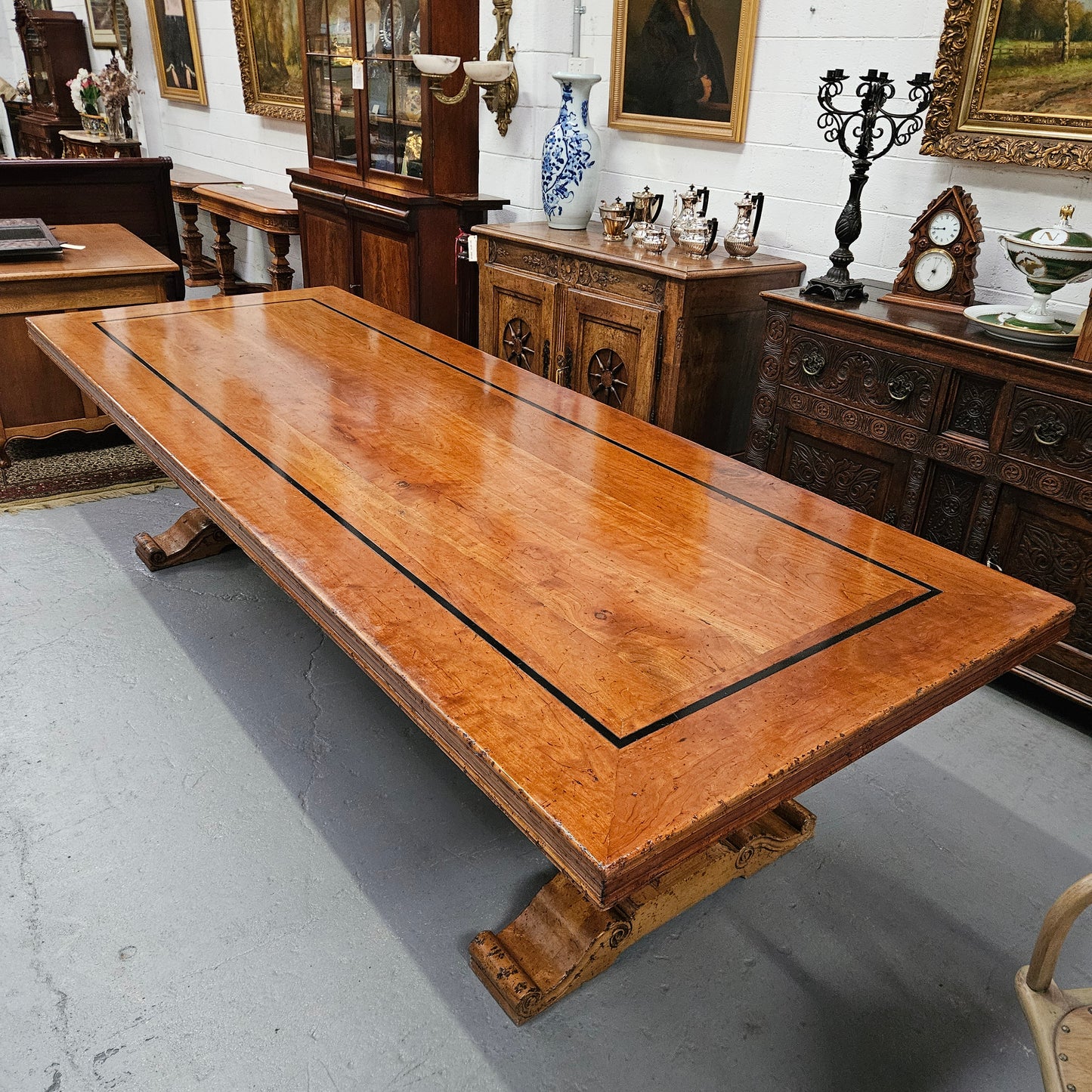 Vintage Three Metre Cherry Wood Farmhouse Style Table