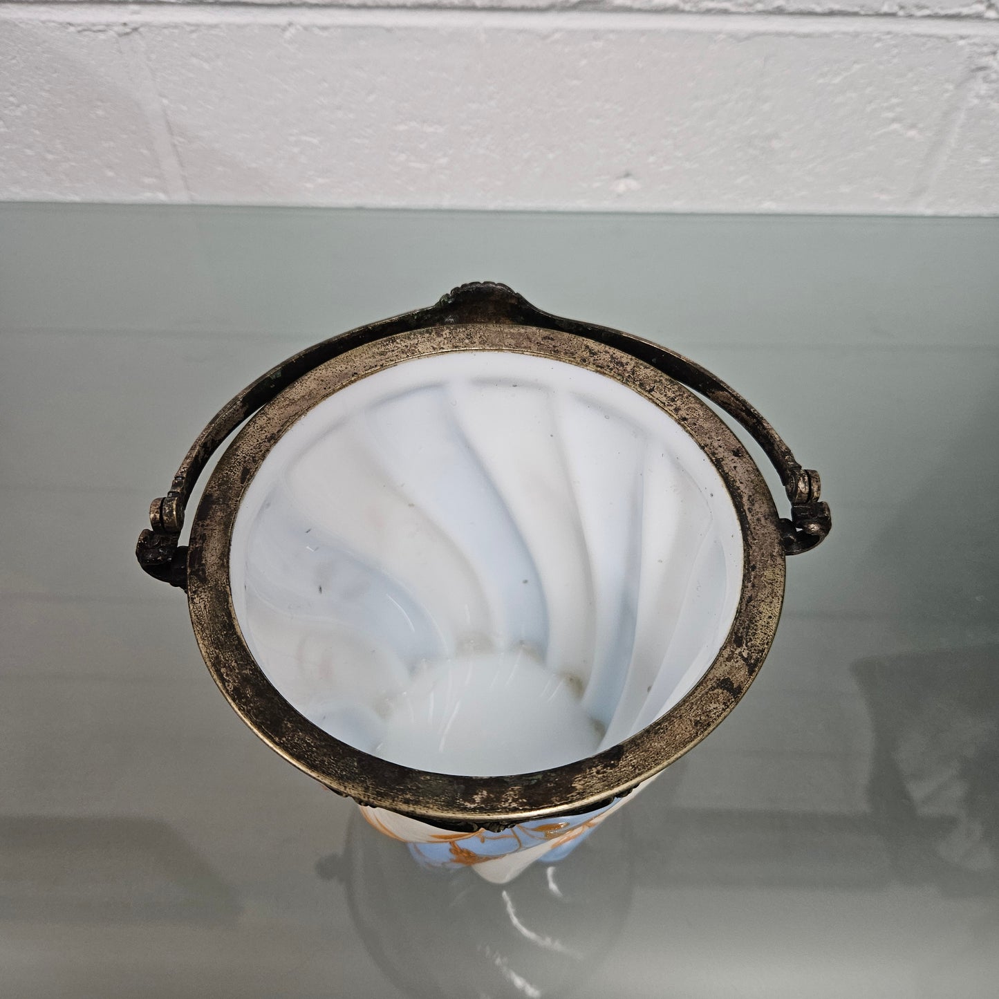Antique Victorian Milk Glass Hand Painted Bucket