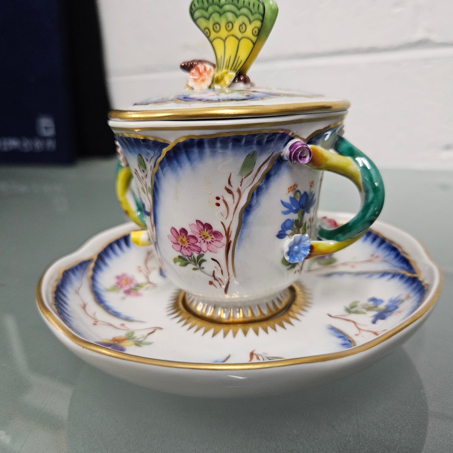 Stunning French Sevres Style Sucrier With Butterfly Lid
