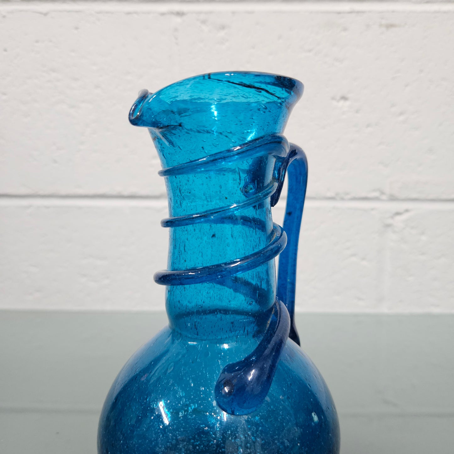 Vintage Hand Blown Bubbled Glass Jug