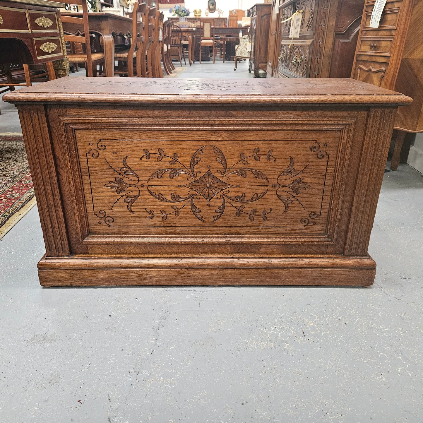 19th Century Nicely Carved French Oak Trunk