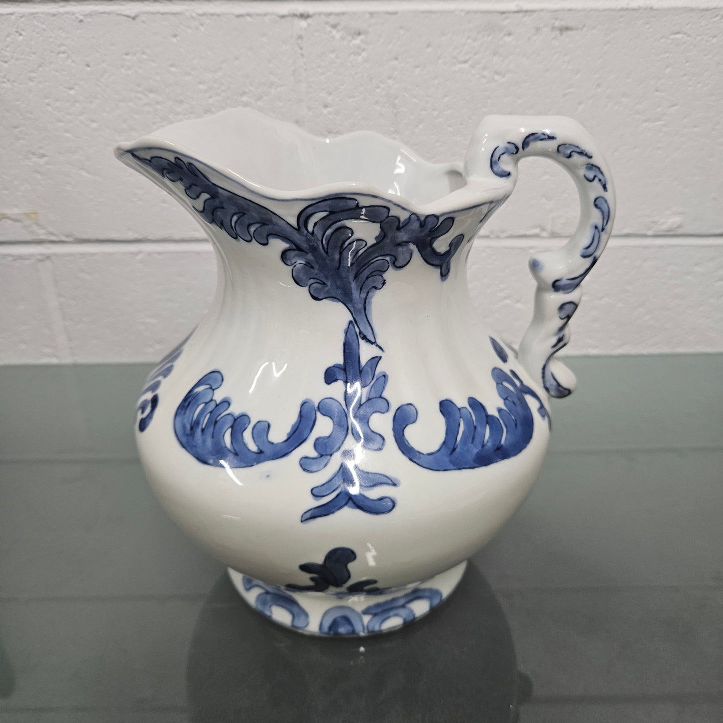 Vintage Staffordshire English Ironstone Jug Hand Painted Blue & White