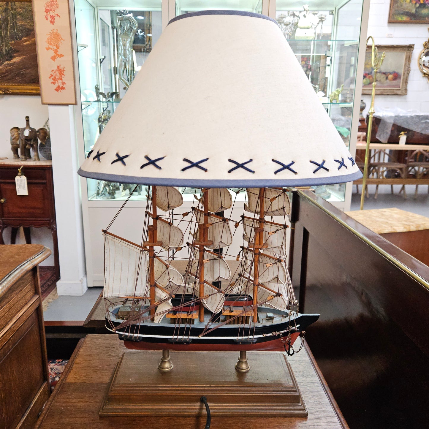 Nautical Sail Ship Table Lamp on Wooden Base