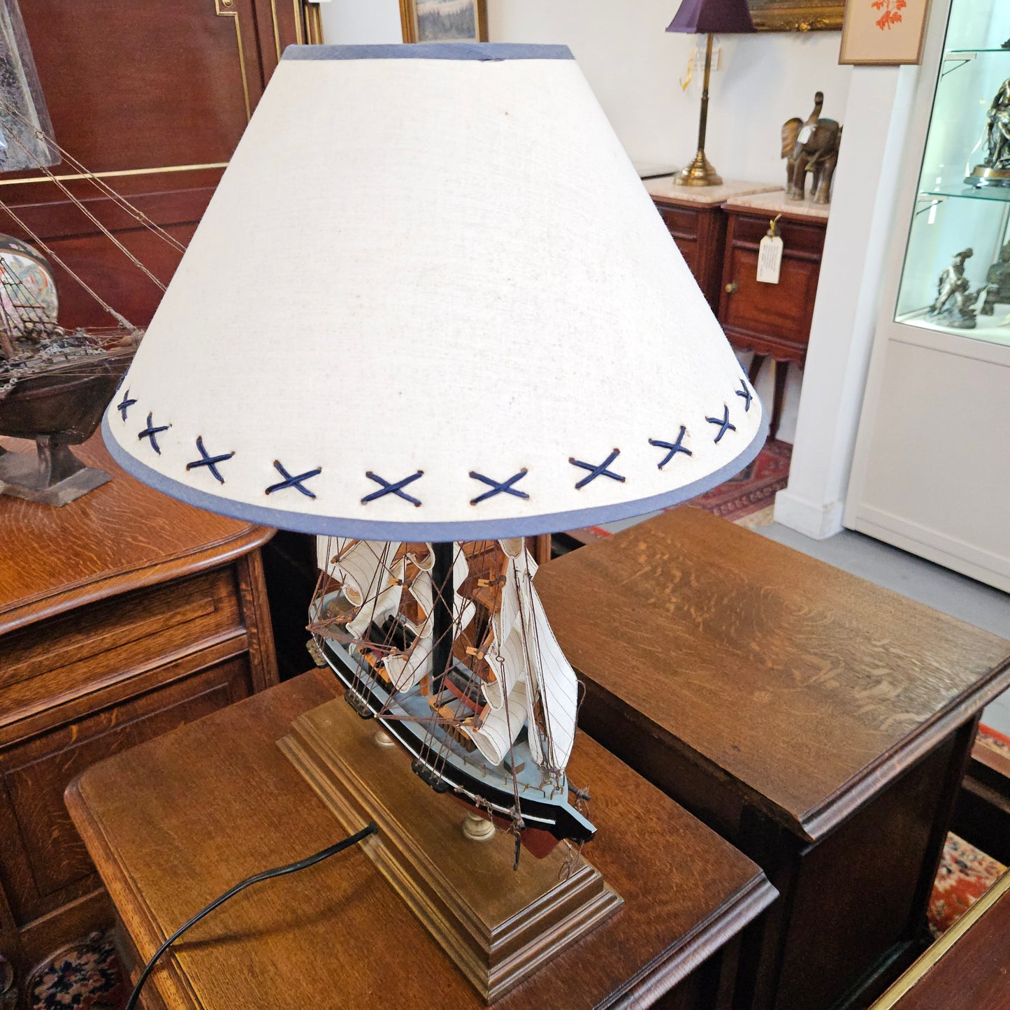 Nautical Sail Ship Table Lamp on Wooden Base