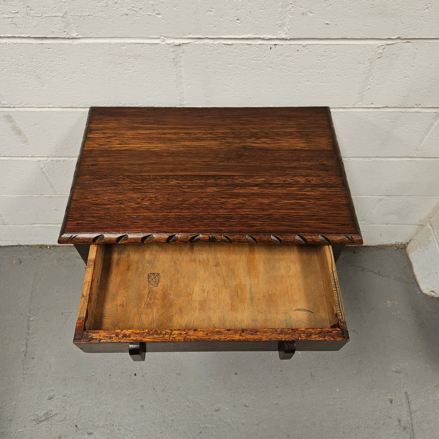 Period Oak Side Table With Drawer