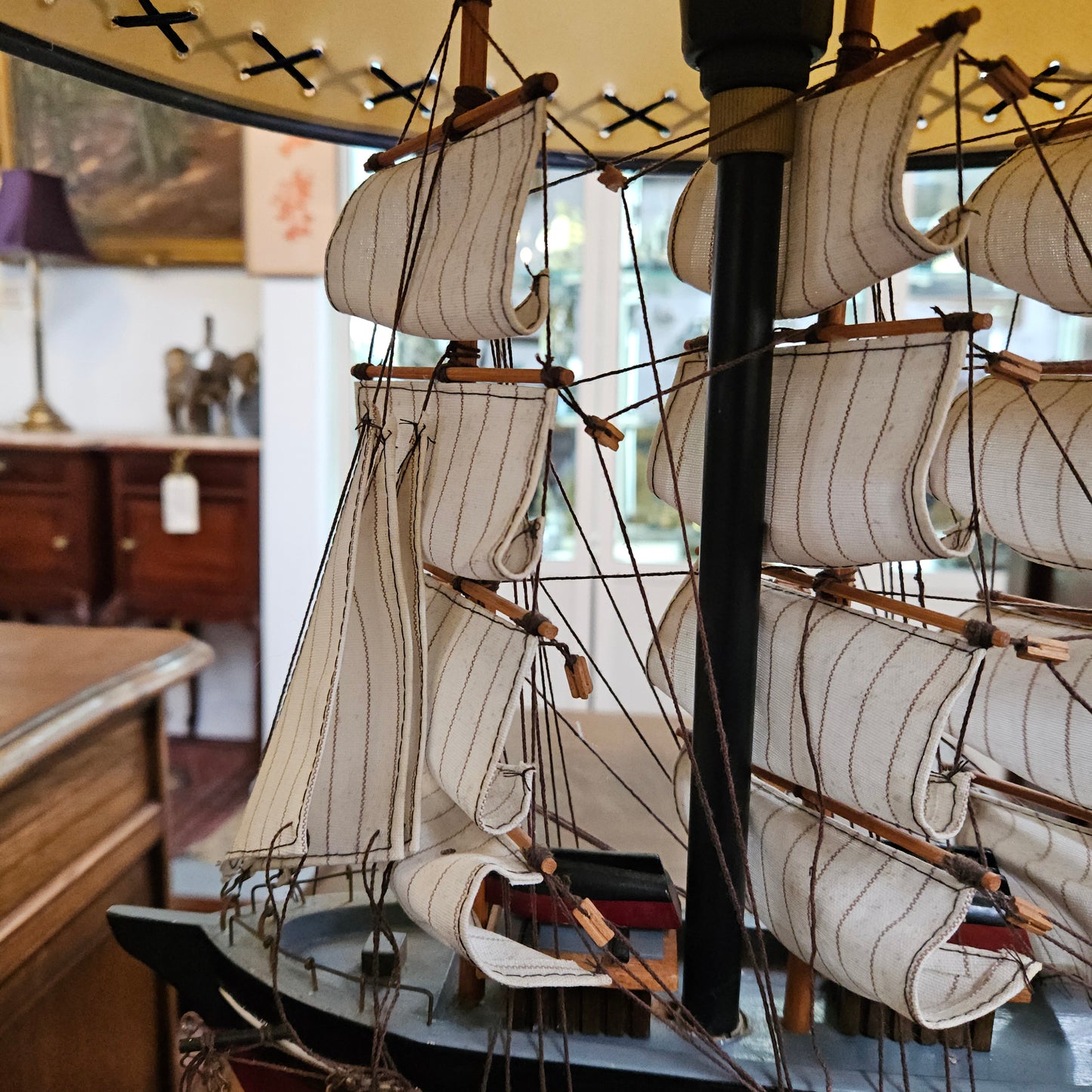 Nautical Sail Ship Table Lamp on Wooden Base