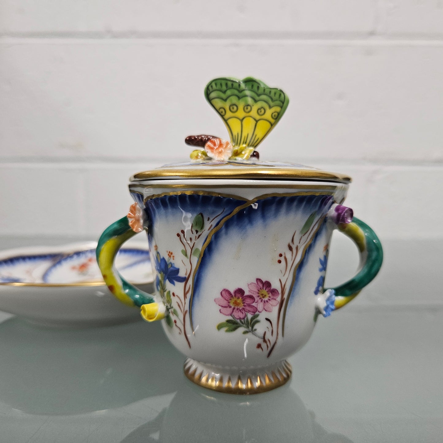 Stunning French Sevres Style Sucrier With Butterfly Lid
