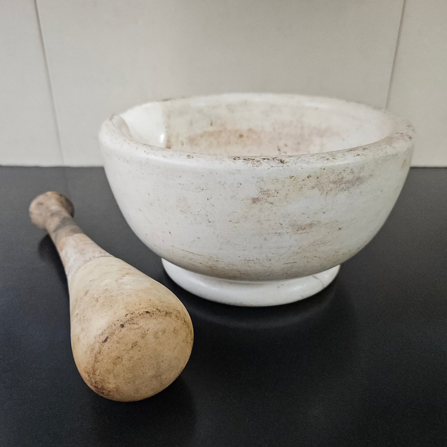 Antique Sheoak/Ceramic Apothecary Mortar and Pestle