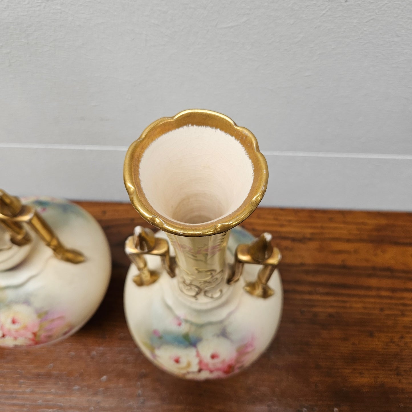 Pair of Edwardian Hand Painted Vases