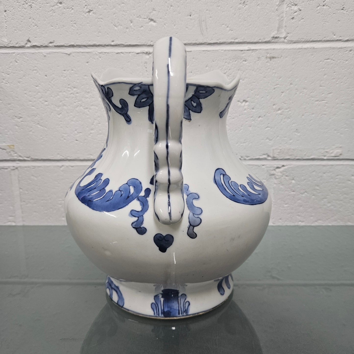 Vintage Staffordshire English Ironstone Jug Hand Painted Blue & White