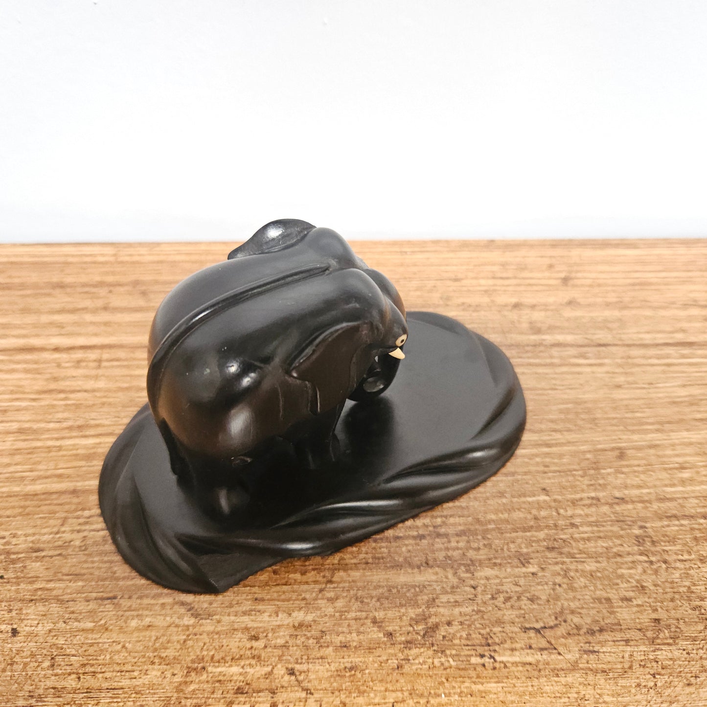 Vintage Carved Ebony Wood Elephant