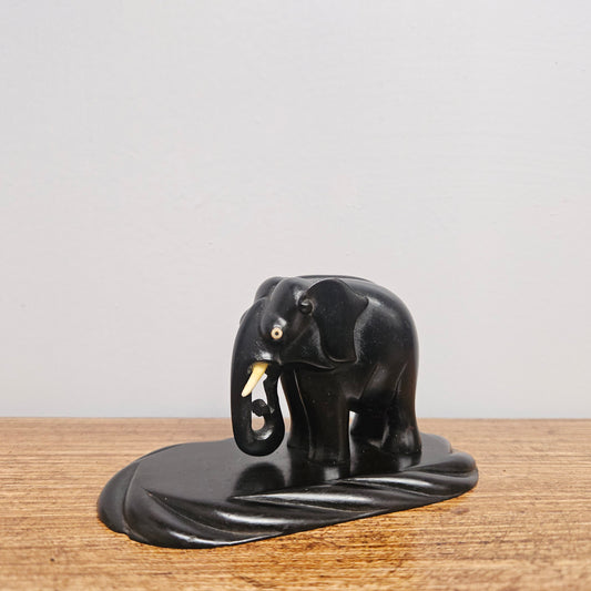 Vintage Carved Ebony Wood Elephant