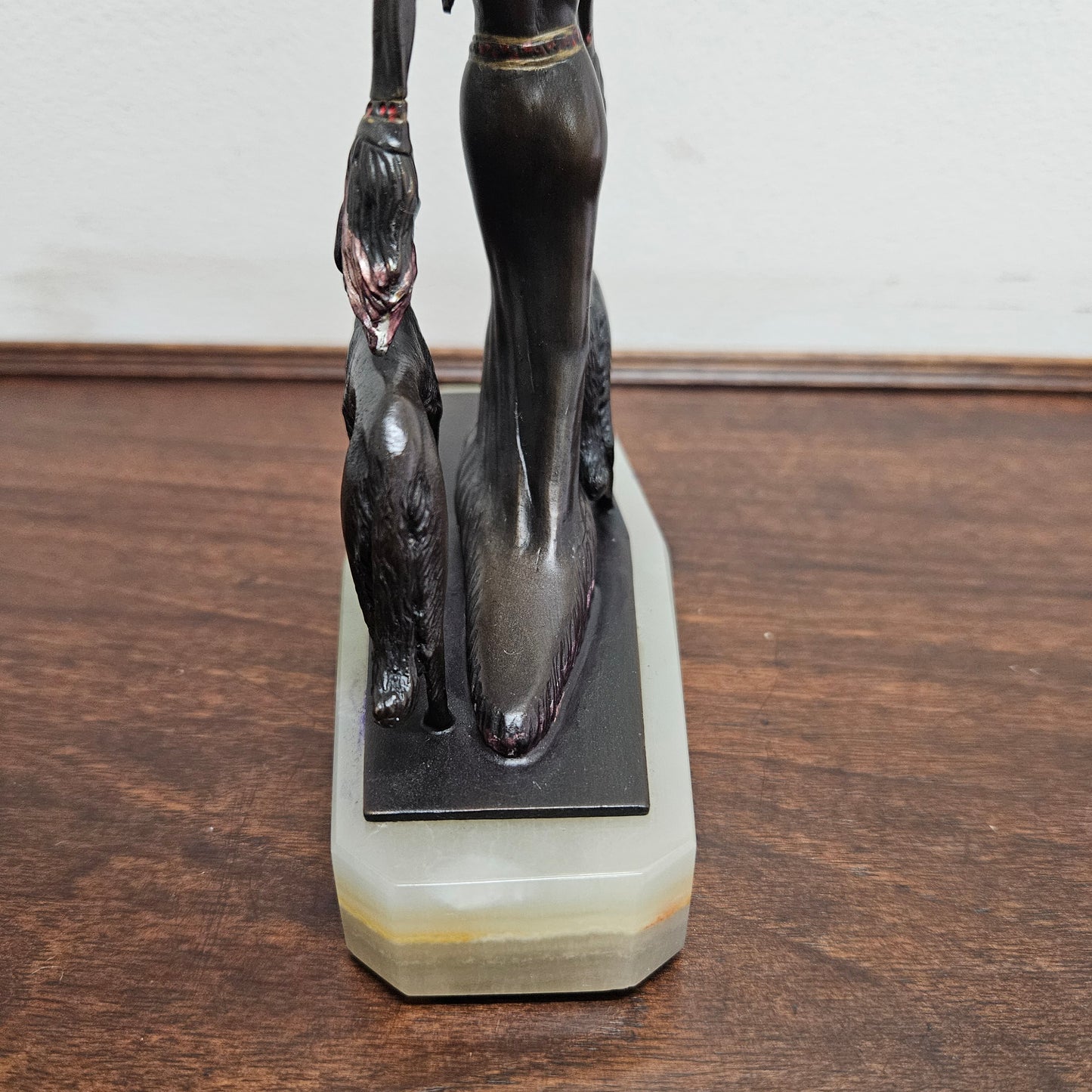 Small Art Deco Bronze Lady With 2 Borzoi Dogs