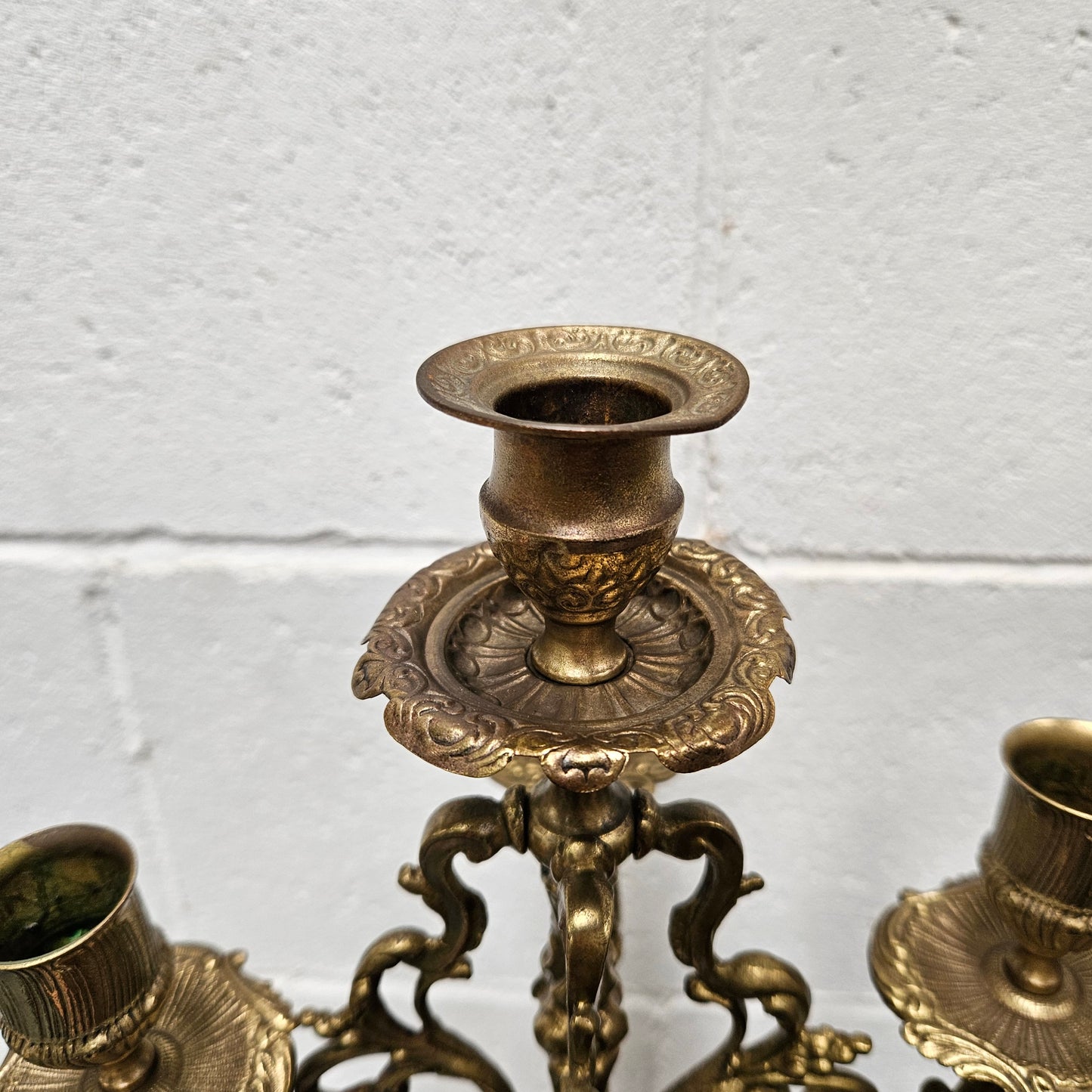 Pair of Vintage Brass & Porcelain Candlesticks