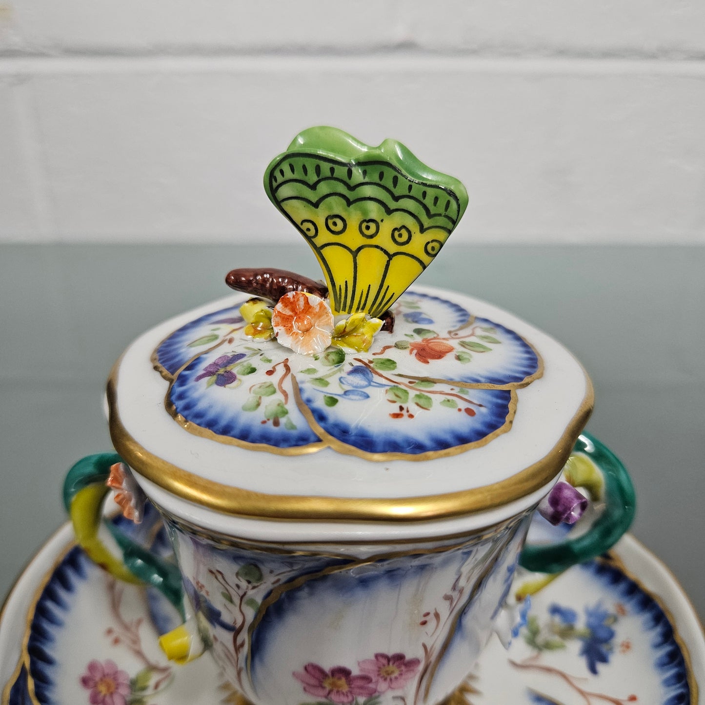 Stunning French Sevres Style Sucrier With Butterfly Lid
