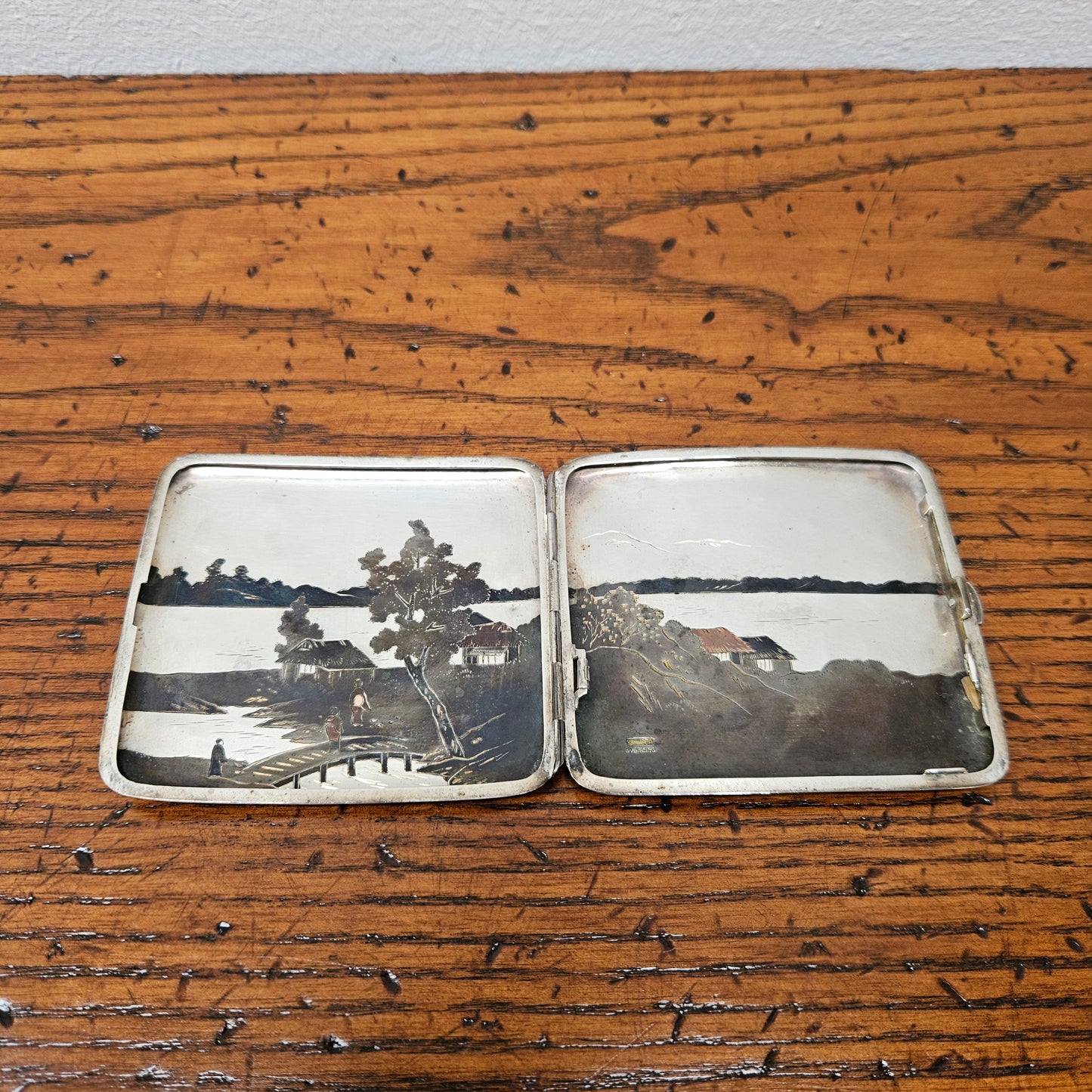 Antique Japanese Mixed Metal Engraved/Embossed Cigarette Case
