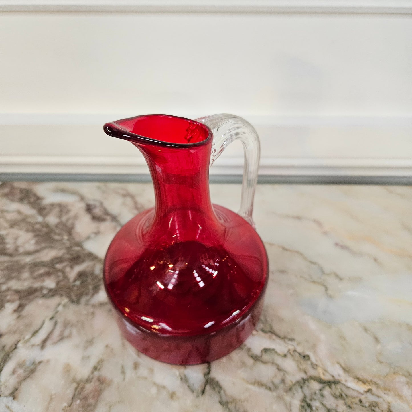 Vintage Whitefriars Ruby & Clear Glass Sparrow Beak Jug
