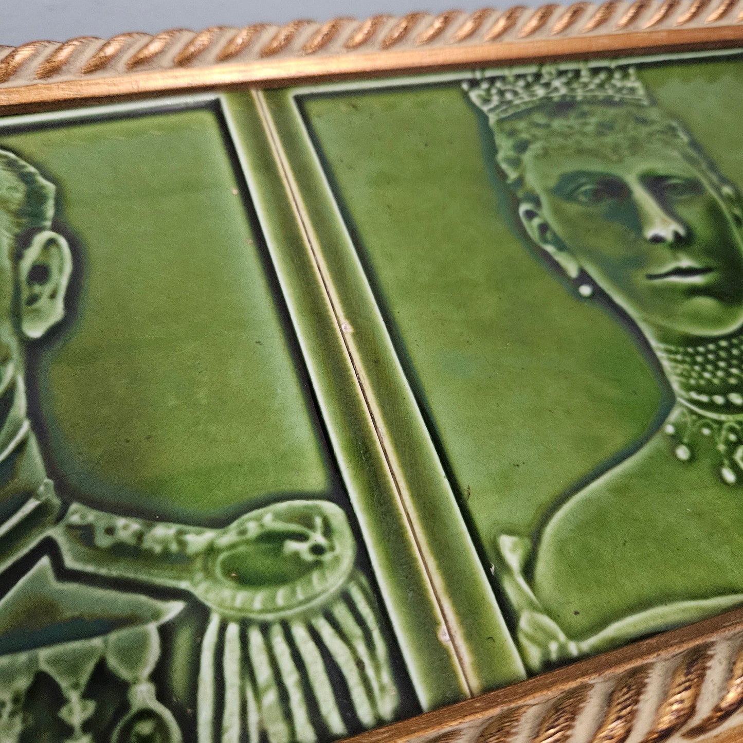 Pair Rare Edwardian Framed Tiles King Georg V & Queen Mary