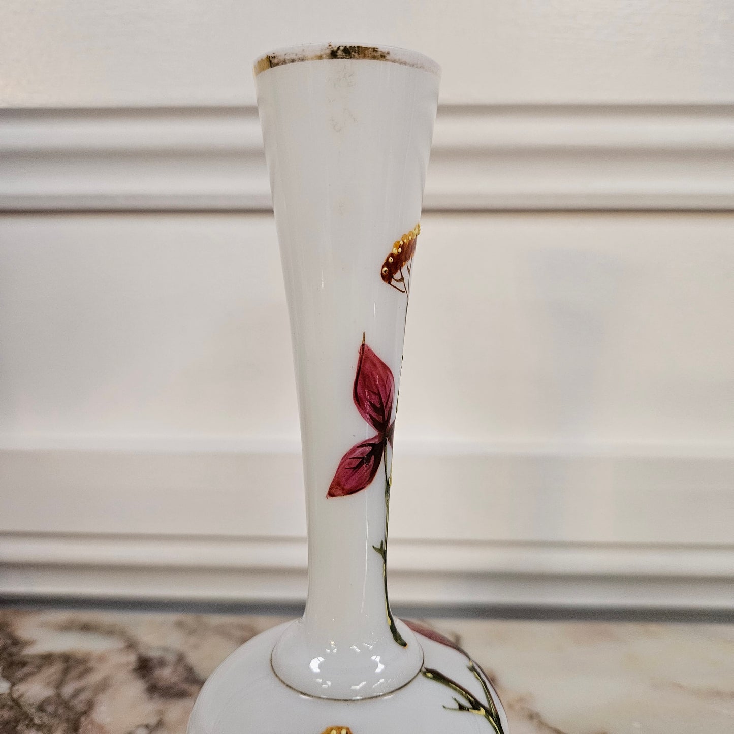 Antique Hand Painted Milk Glass Vase