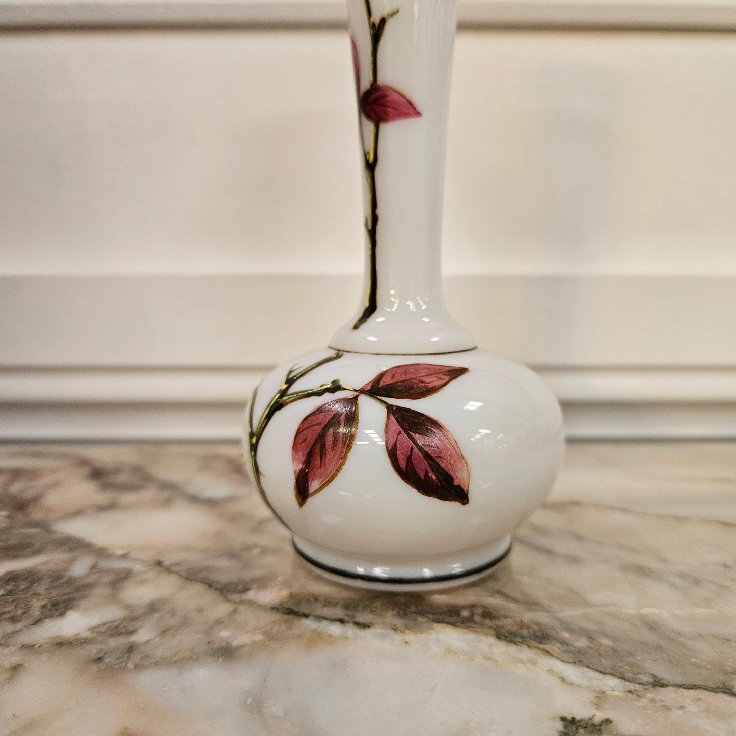 Antique Hand Painted Milk Glass Vase