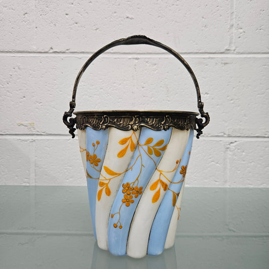 Antique Victorian Milk Glass Hand Painted Bucket