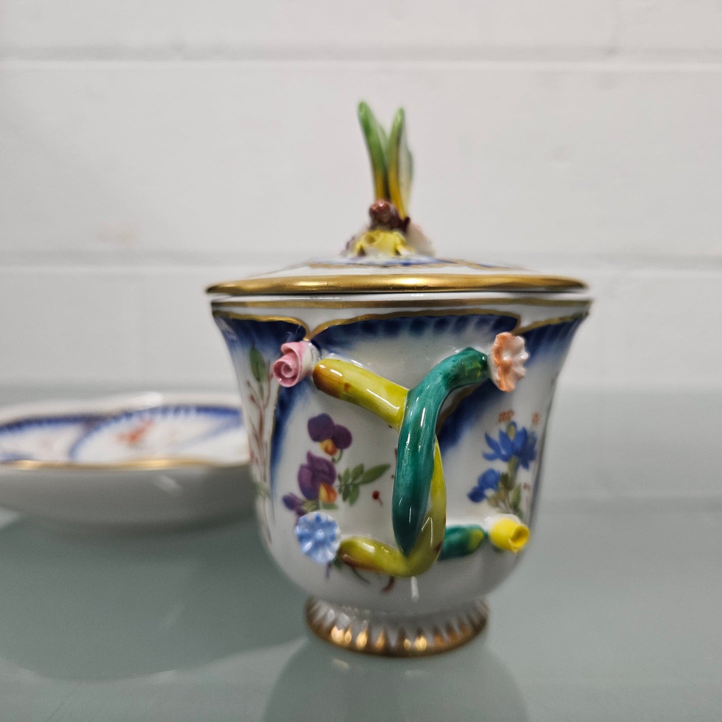 Stunning French Sevres Style Sucrier With Butterfly Lid