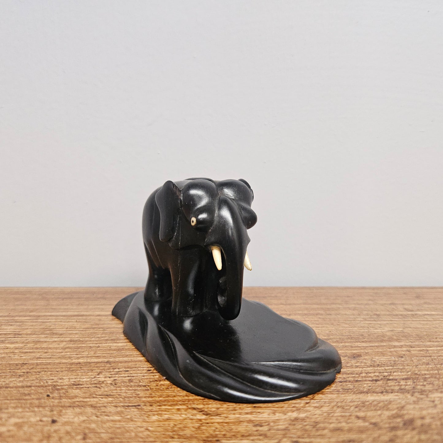 Vintage Carved Ebony Wood Elephant