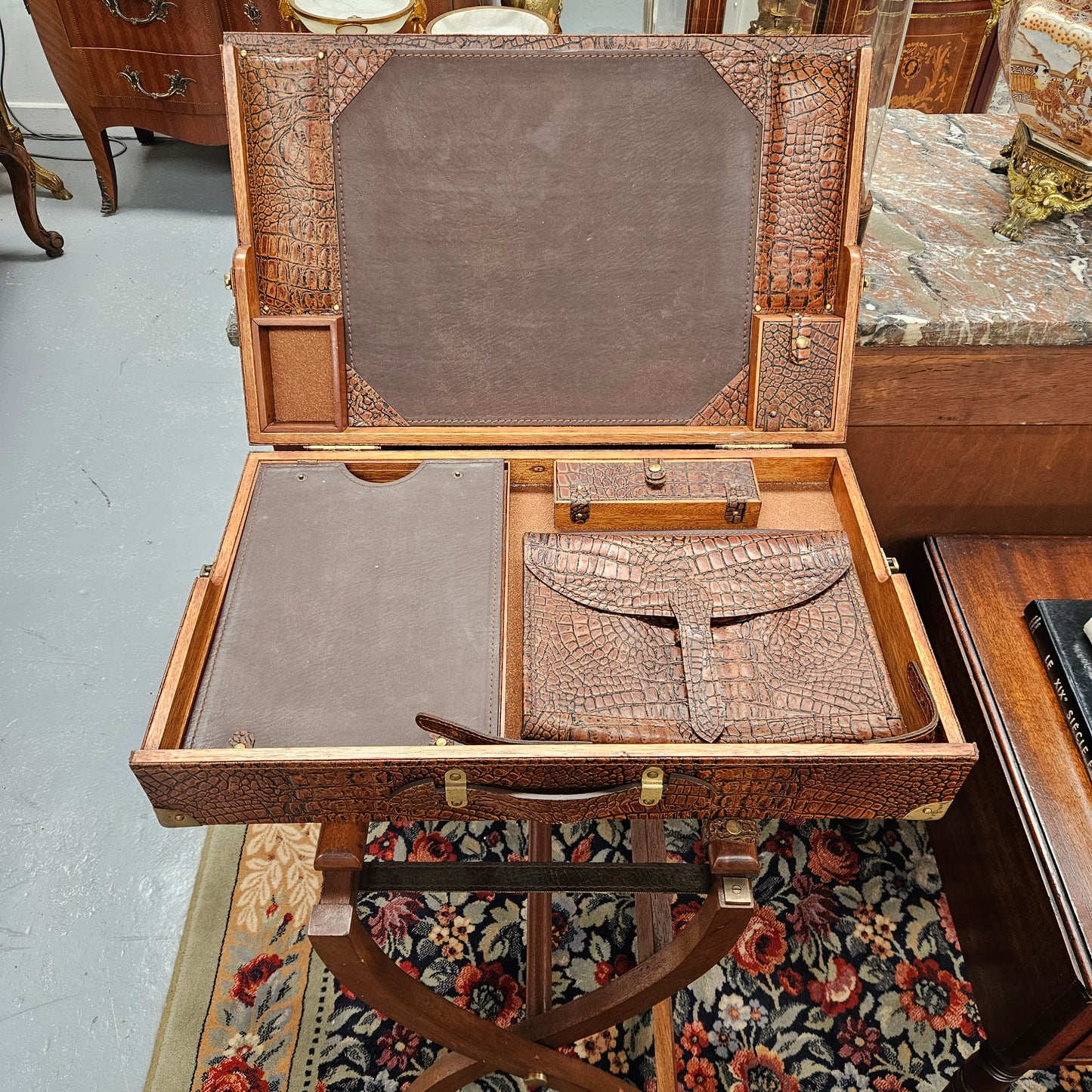 Vintage Campaign Style Leather Brass Bound Writing Compendium