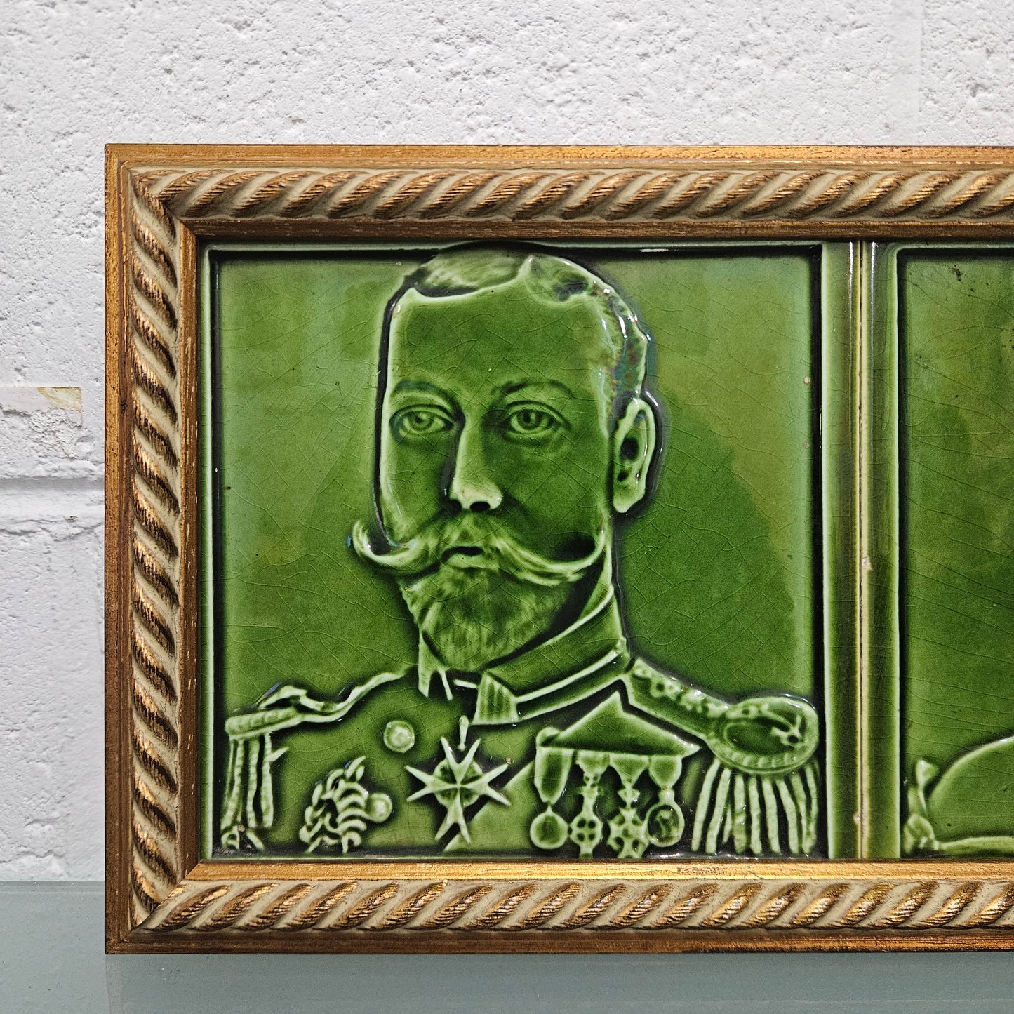 Pair Rare Edwardian Framed Tiles King Georg V & Queen Mary