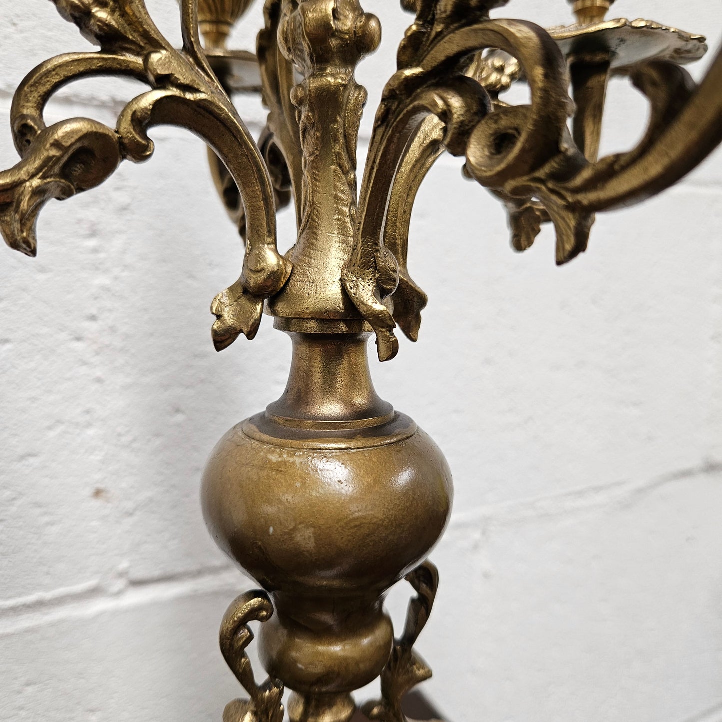 Pair of Vintage Brass & Porcelain Candlesticks