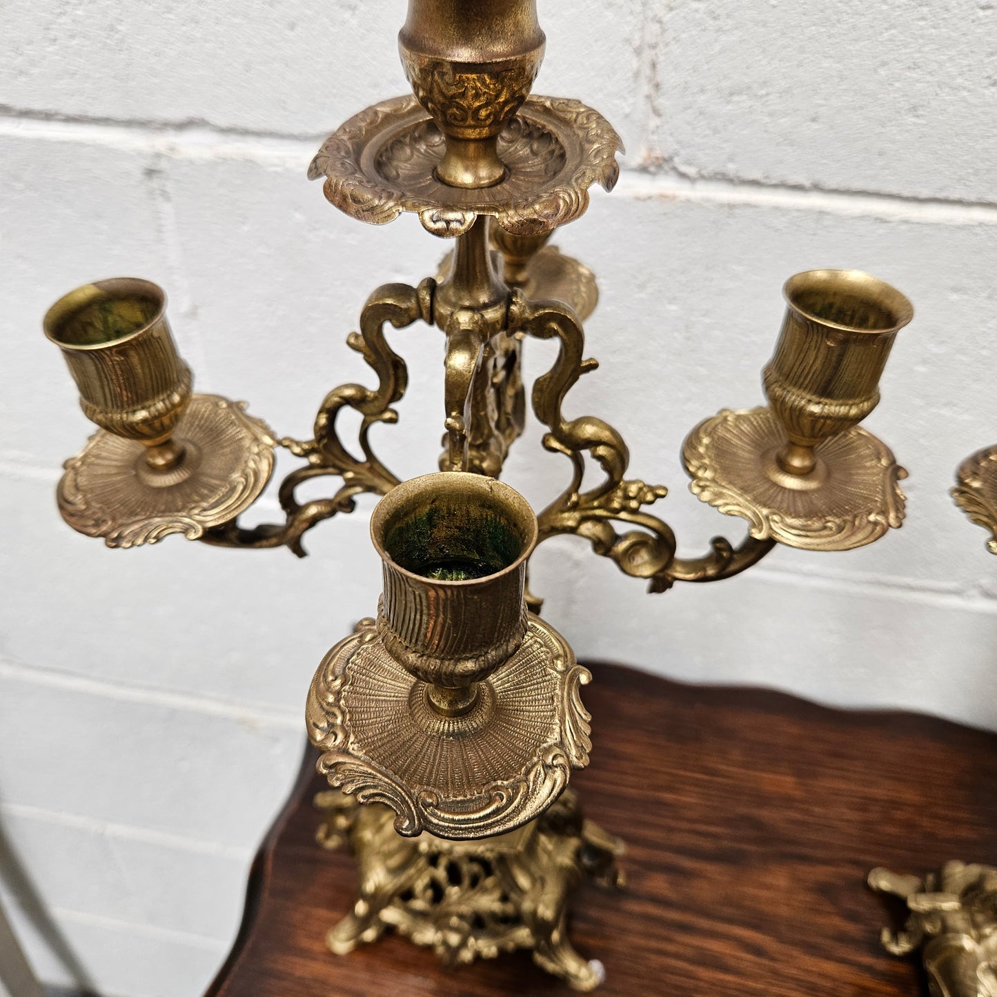 Pair of Vintage Brass & Porcelain Candlesticks