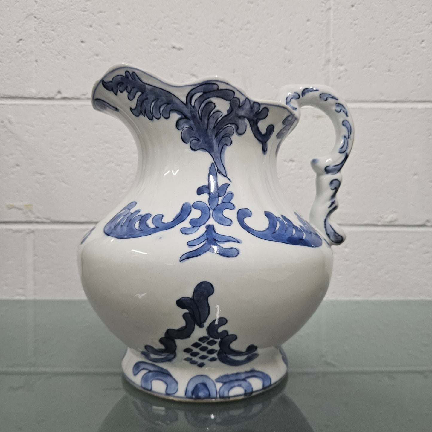 Vintage Staffordshire English Ironstone Jug Hand Painted Blue & White