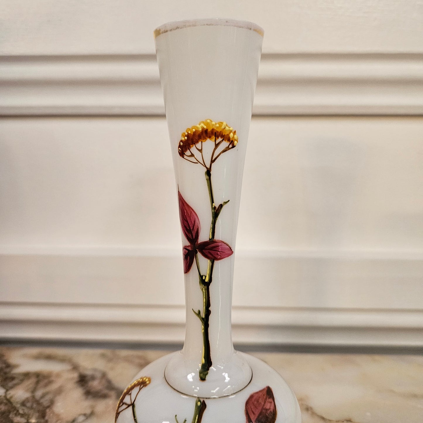 Antique Hand Painted Milk Glass Vase
