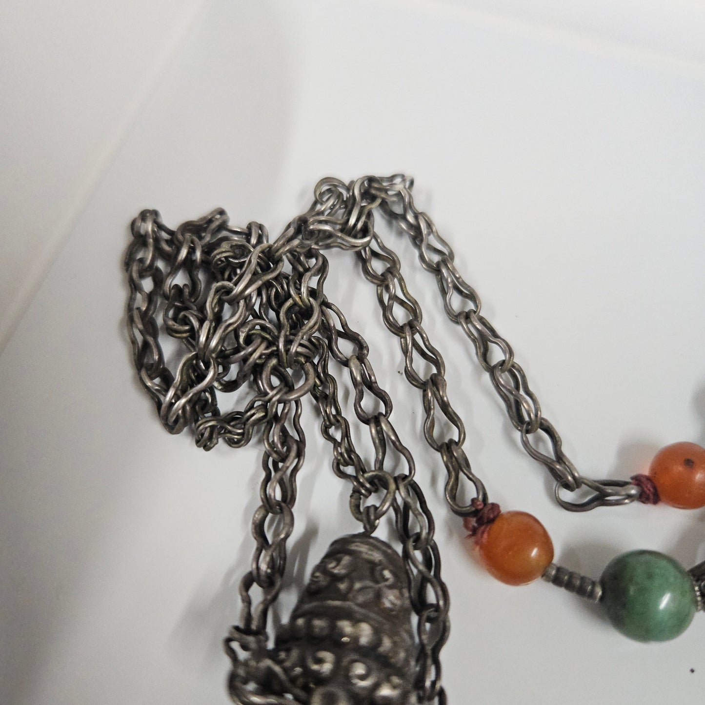 Vintage Tibetan Natural Stone & Silver Necklace