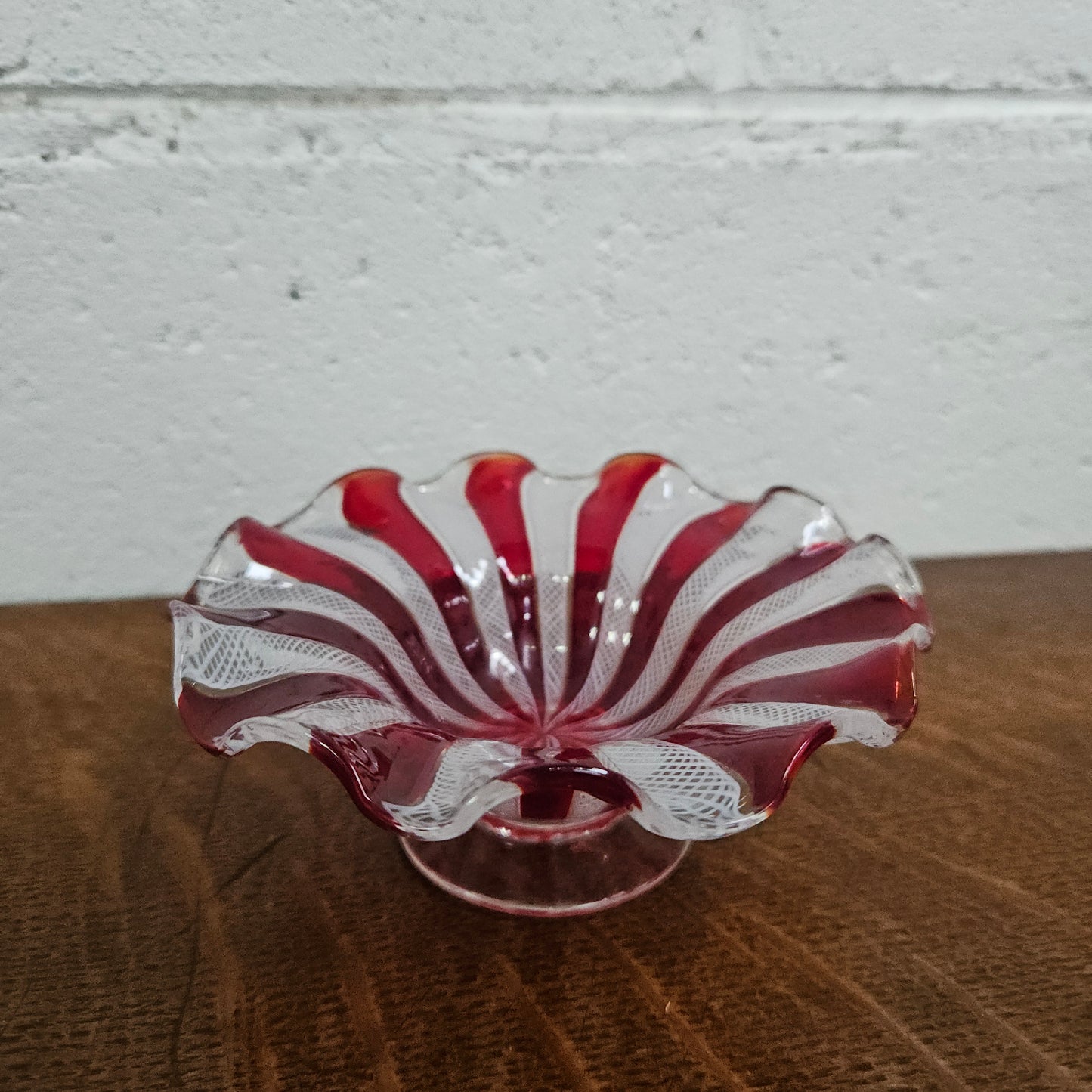 Red & White Murano Latticino Bowl