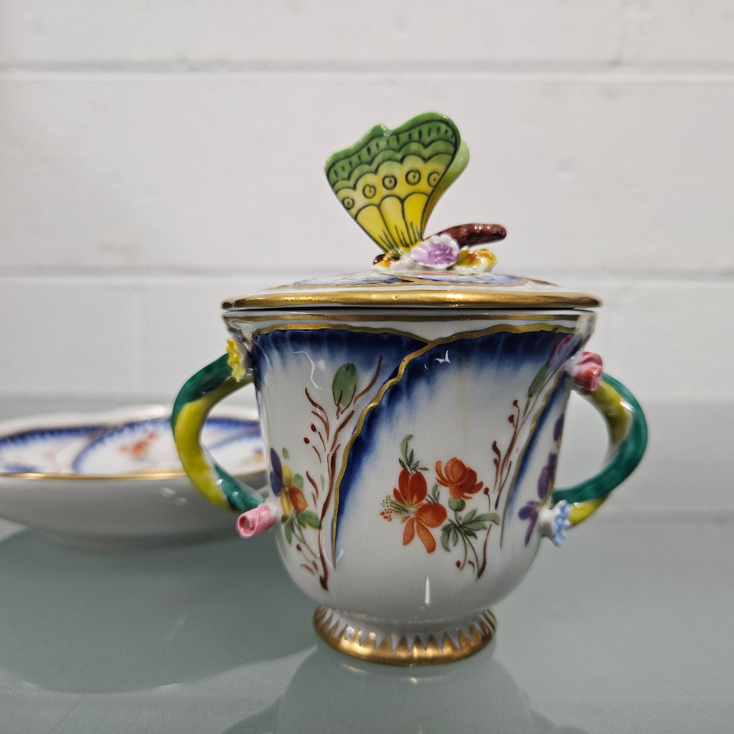 Stunning French Sevres Style Sucrier With Butterfly Lid