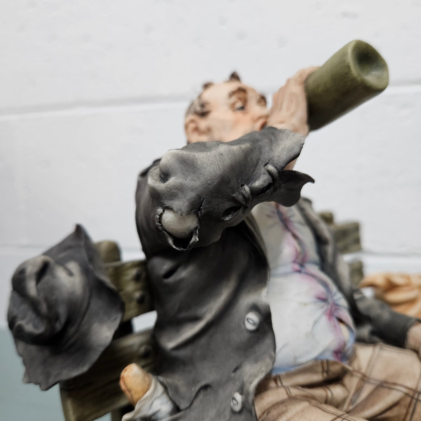 Vintage Capodimonte Tramp Sitting on Park Bench
