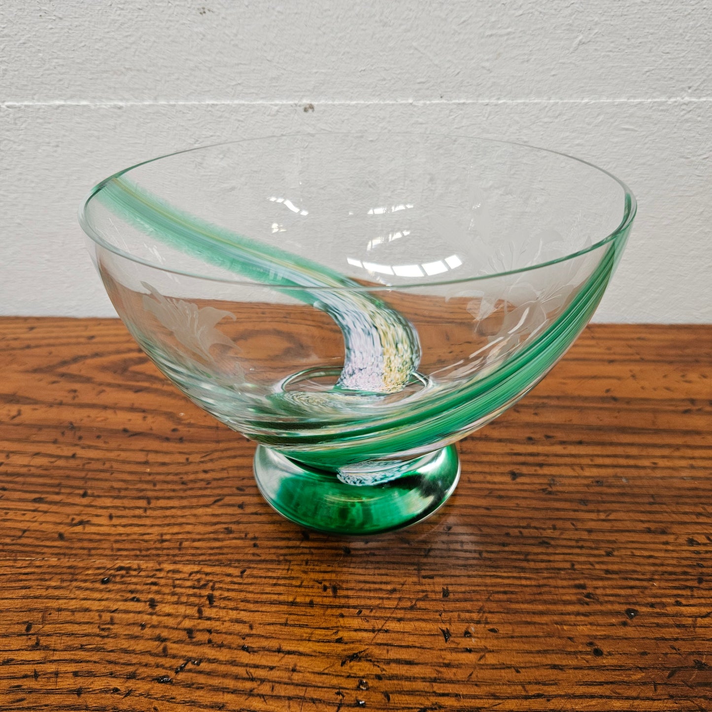 Caitness Green Swirl & Etched Glass Vase