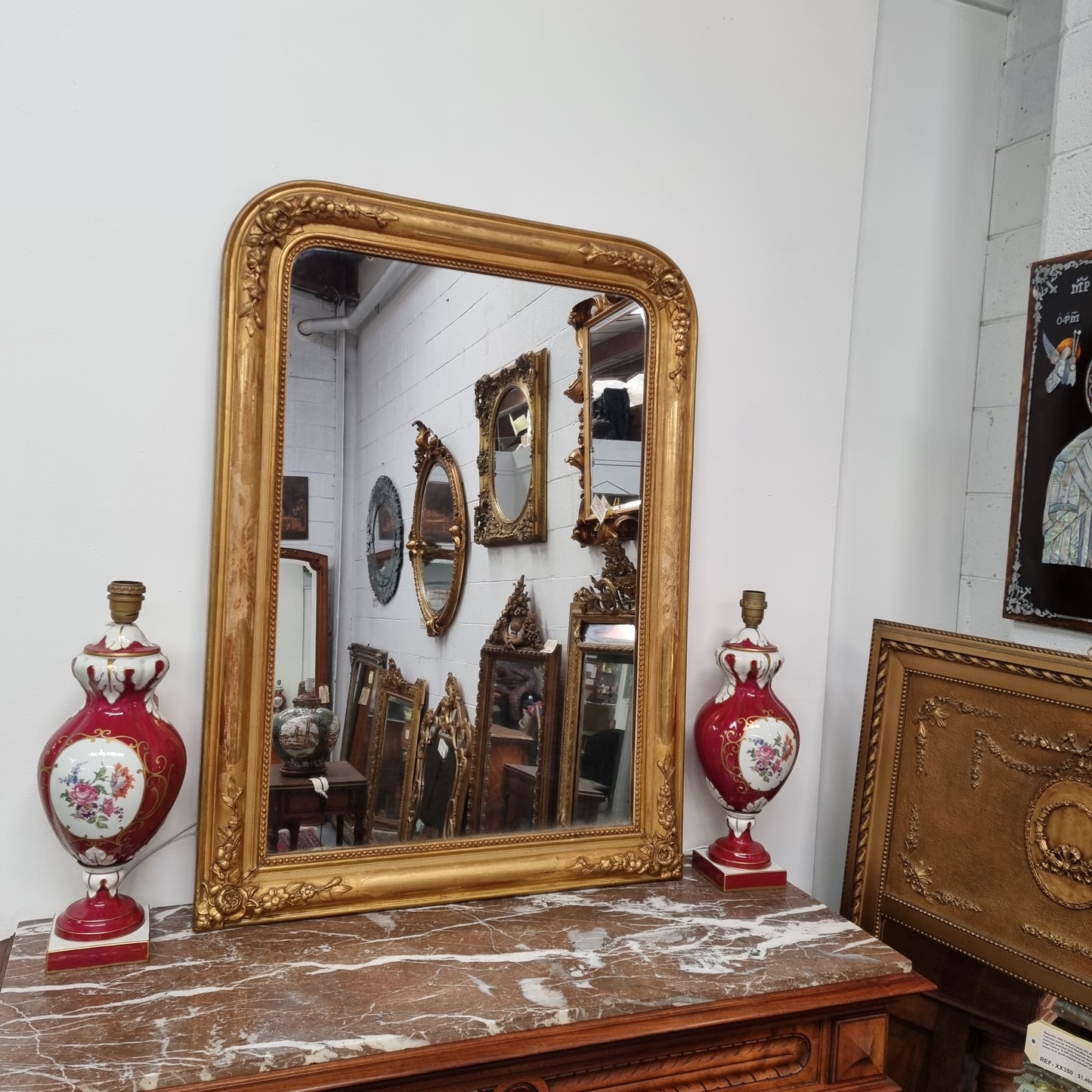 19th Century Louis Philippe Style Water Gilded French Overmantle Mirror