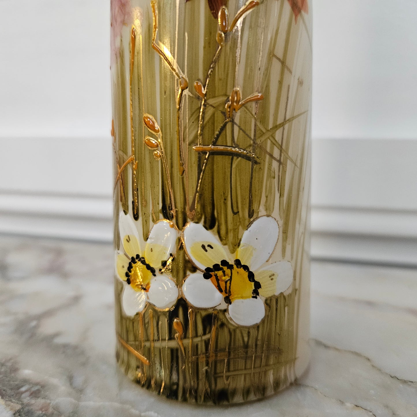 Antique Hand Painted Enameled Vase