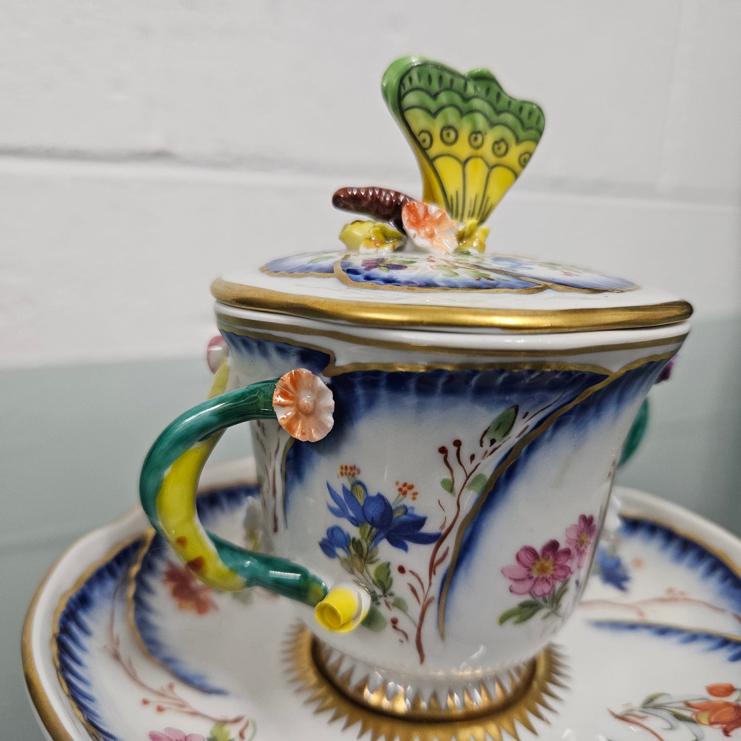Stunning French Sevres Style Sucrier With Butterfly Lid