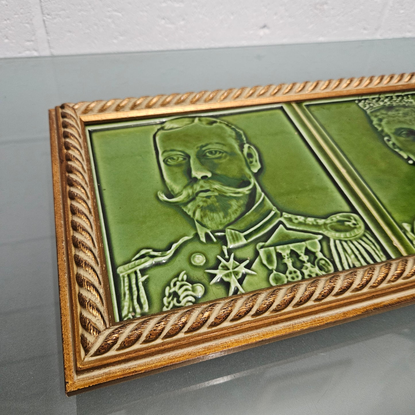 Pair Rare Edwardian Framed Tiles King Georg V & Queen Mary