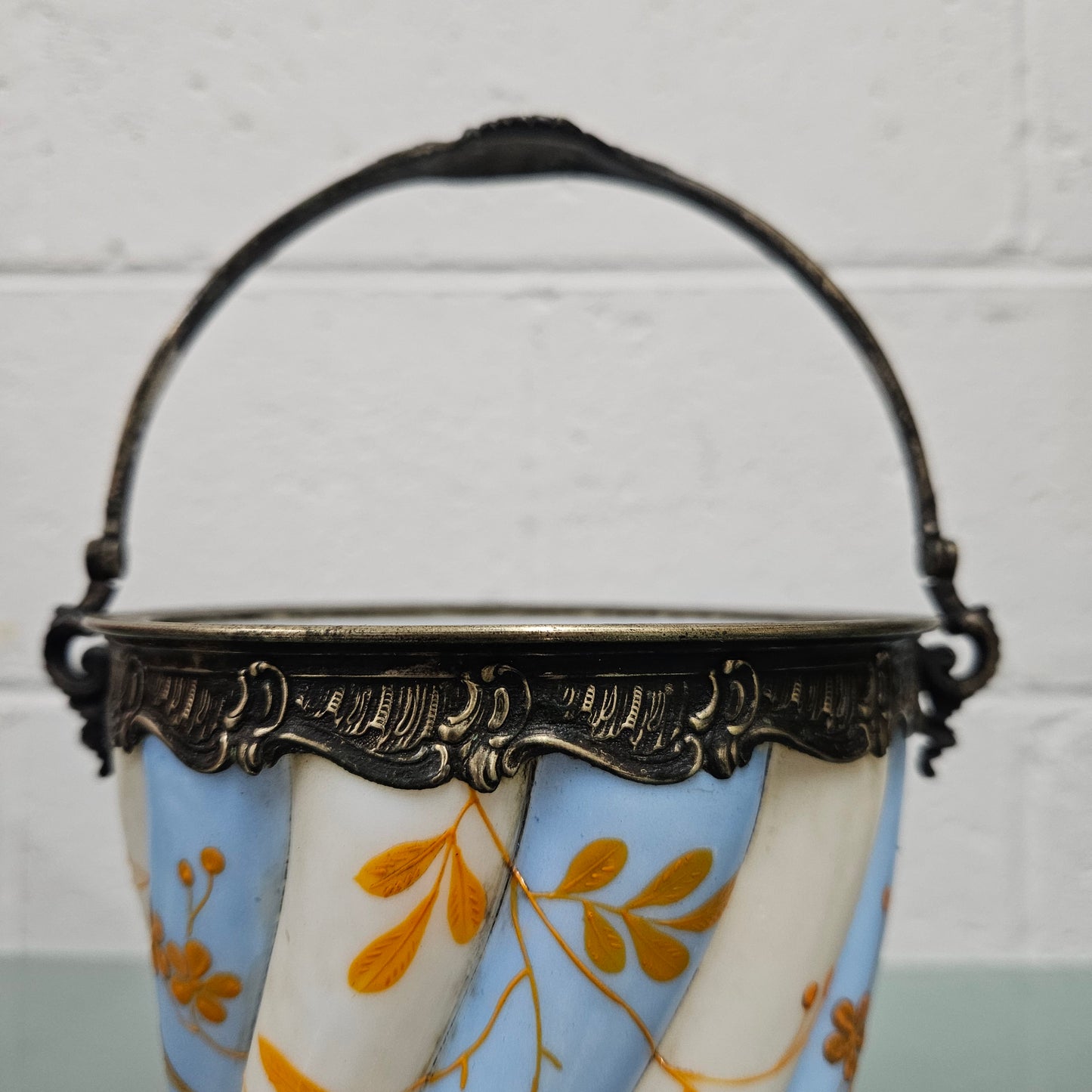 Antique Victorian Milk Glass Hand Painted Bucket