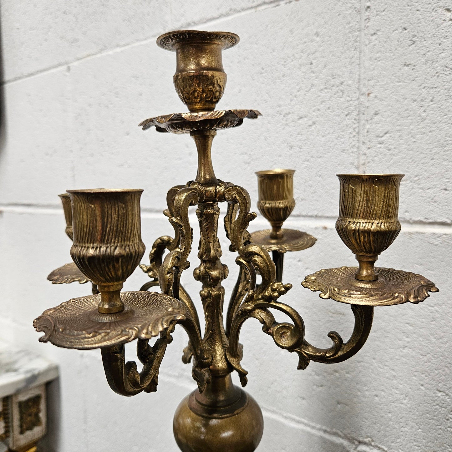 Pair of Vintage Brass & Porcelain Candlesticks