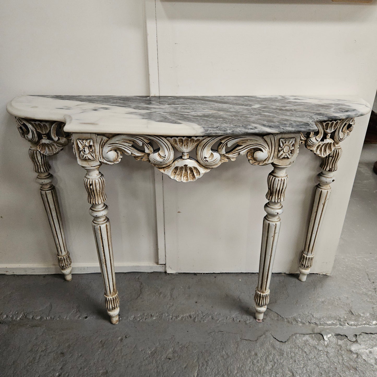 Louis XVI Style Painted Console Table With Marble Top