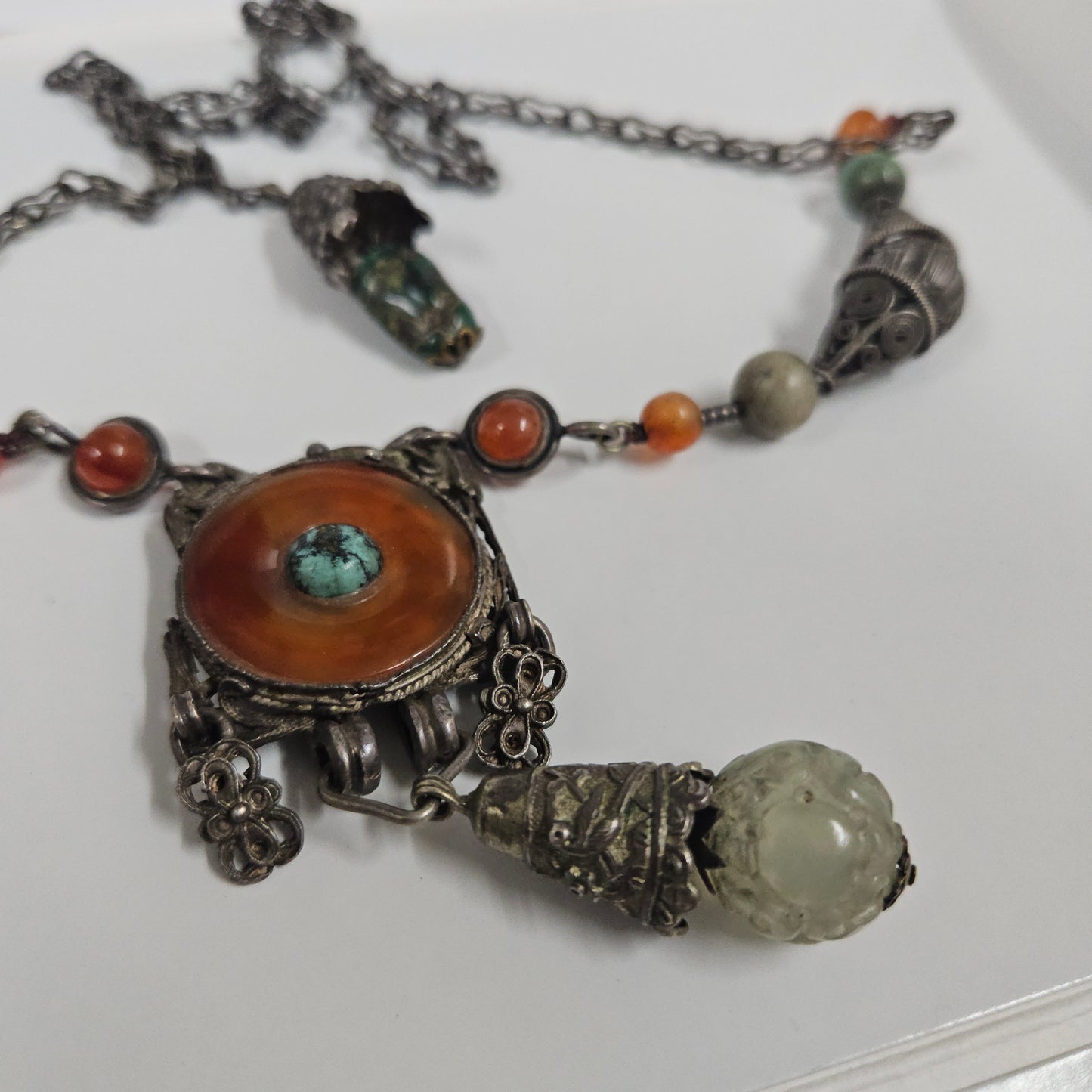 Vintage Tibetan Natural Stone & Silver Necklace