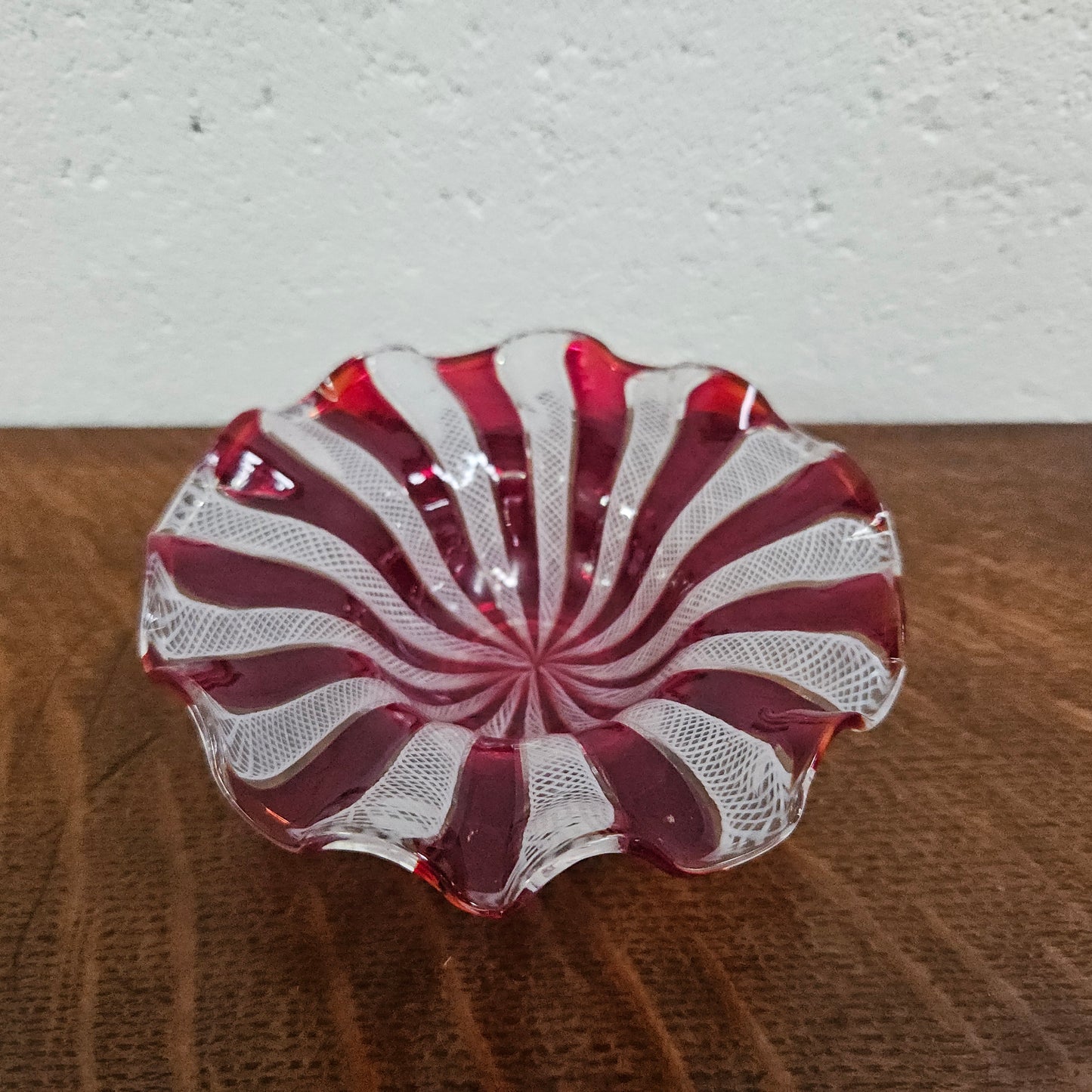 Red & White Murano Latticino Bowl