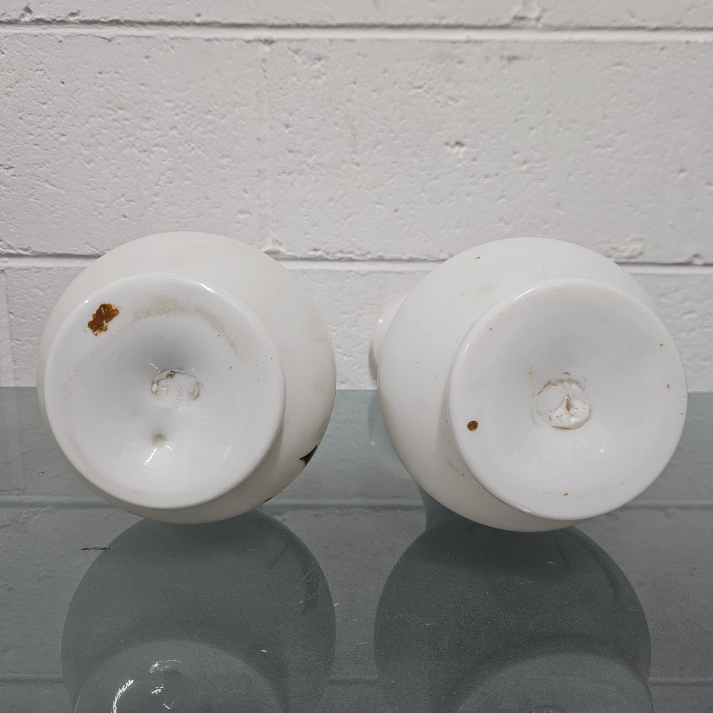 Pair Of Hand Painted Antique Milk Glass Vases Featuring Daffodils